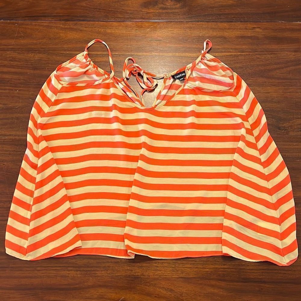 Bebe Hibiscus Sesame Striped Oversized Flowy Camisole Top S